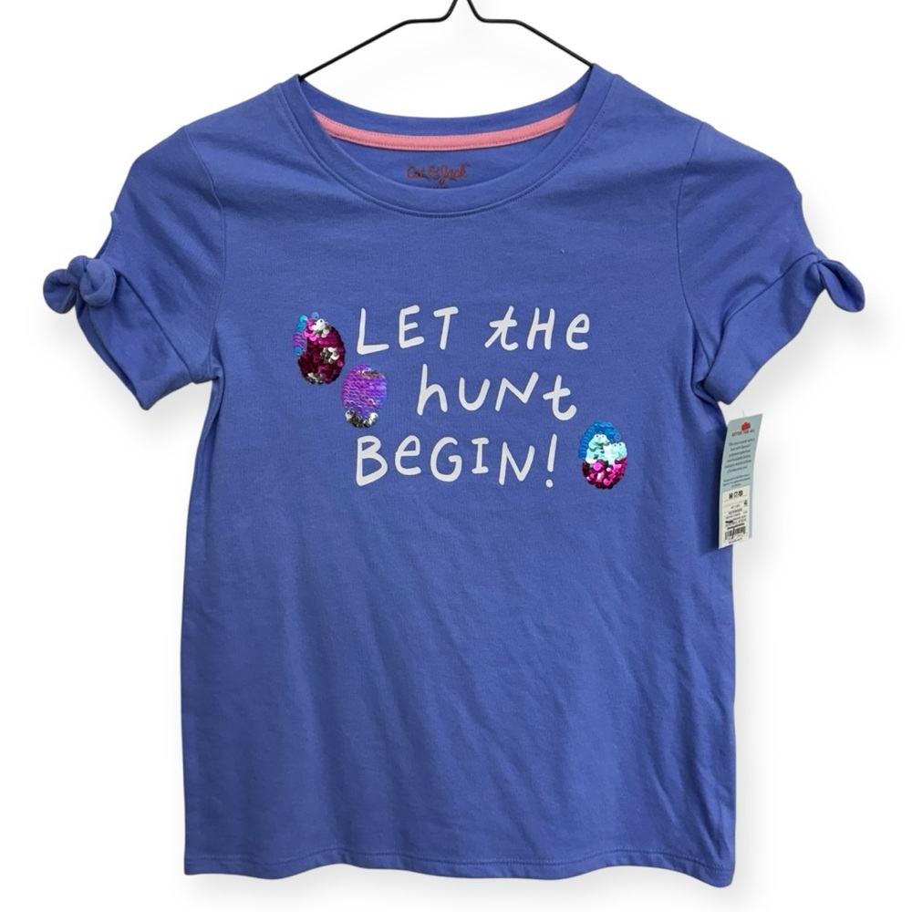 Cat & Jack Blue Tee with Sequin Eggs M7/8
